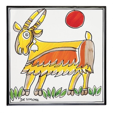 Ceramic Wall Tile Folk Goat De Simone Pottery PI297FK-03A Ceramic Wall Tile Folk Goat De Simone Pottery PI297FK-03A